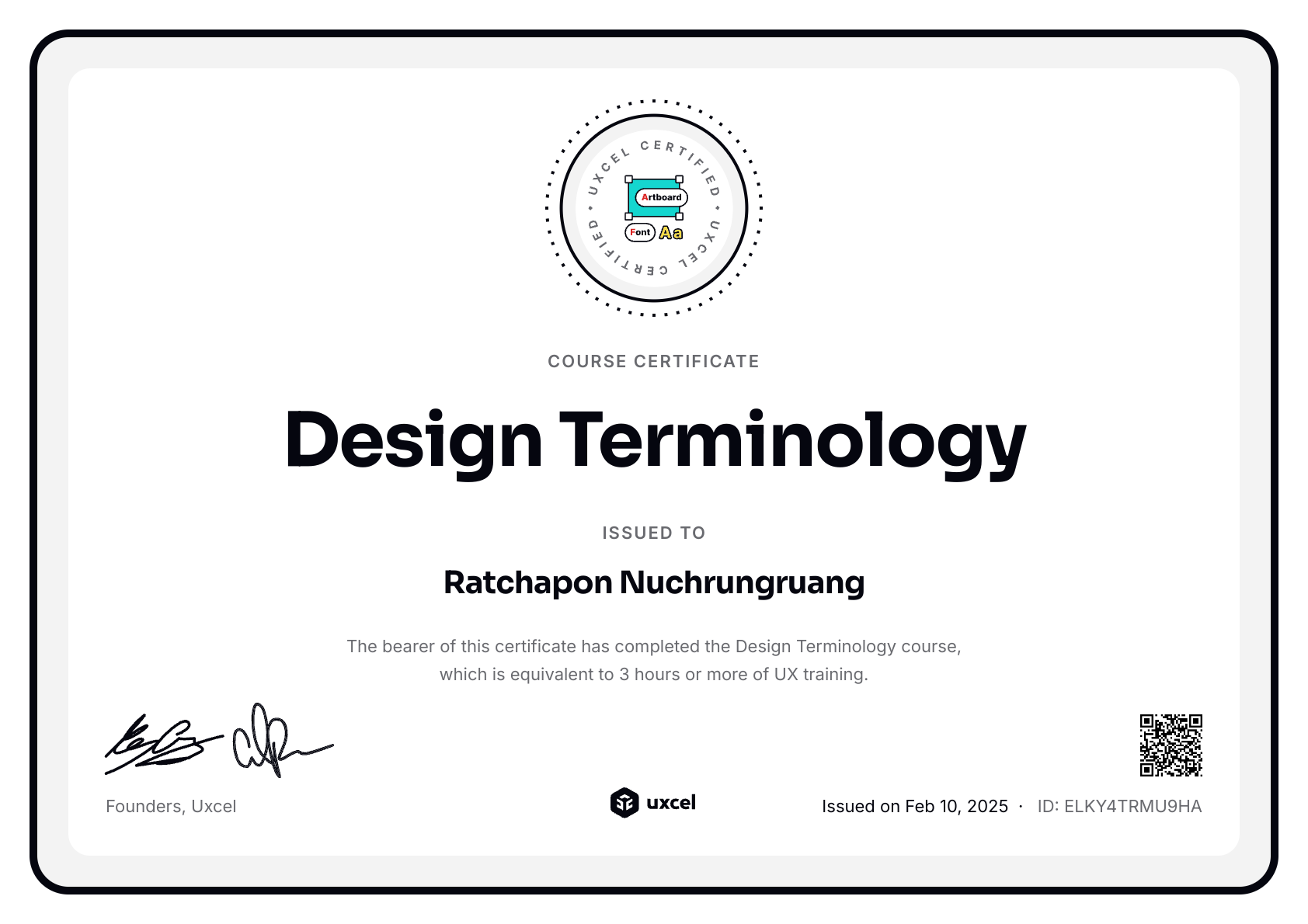 Ratchapon Nuchrungruang's certificate